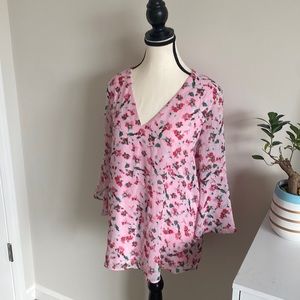 Calvin Klein sheer silk lined floral print blouse